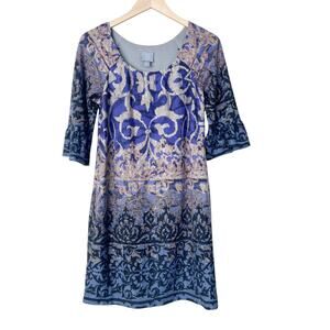 Rabbit Rabbit Rabbit Purple Printed 3/4 Sleeve Dress Sz 8